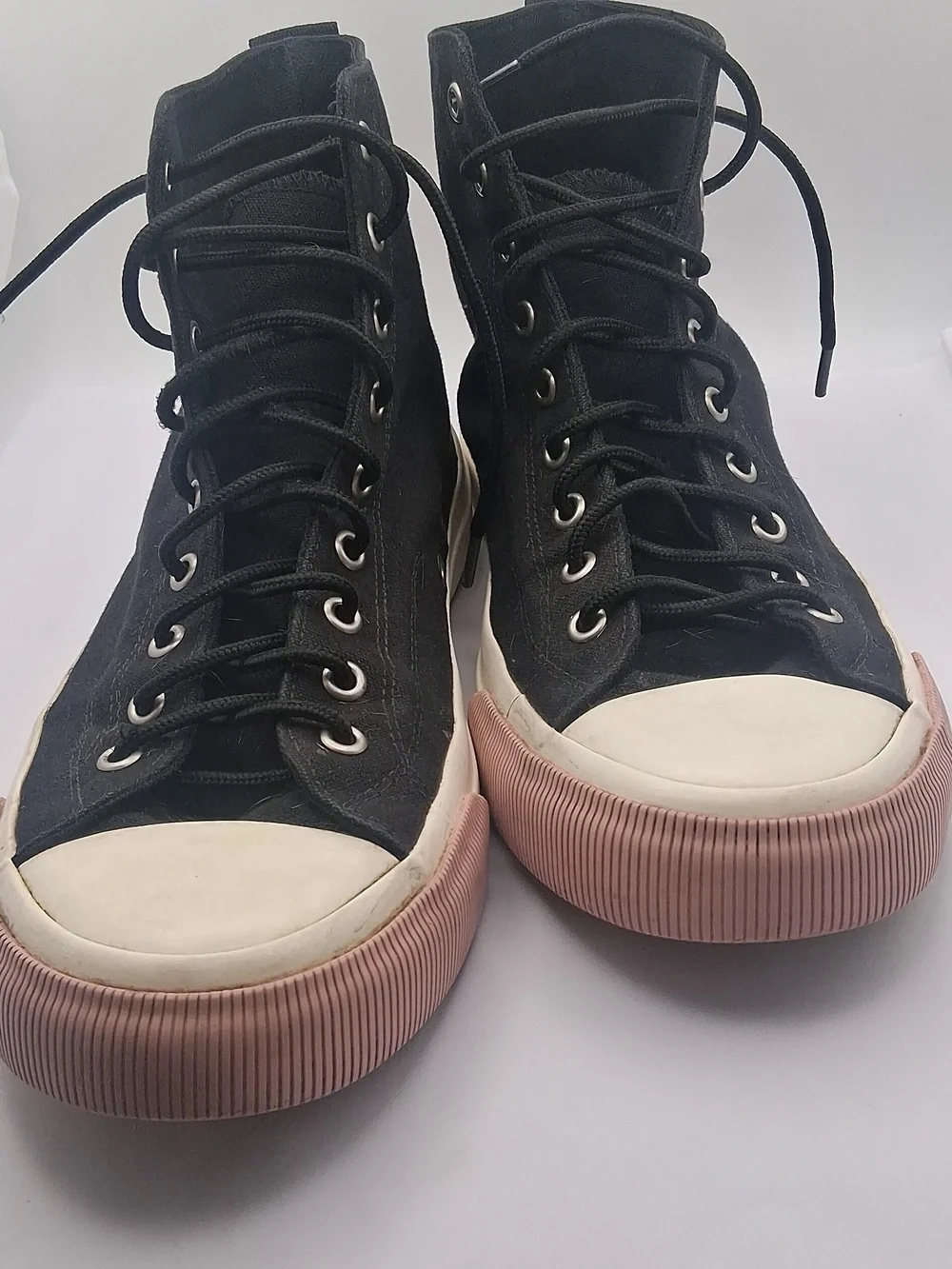 P.F. Flyers Black Canvas High-Top Sneakers with Off-White & Light Brown Sole - Picture 4 of 4